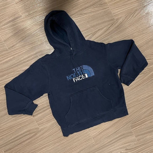 The North Face Sweatshirt Hoodie Mens Medium Blue Embroidered Logo Pocket - Picture 2 of 4